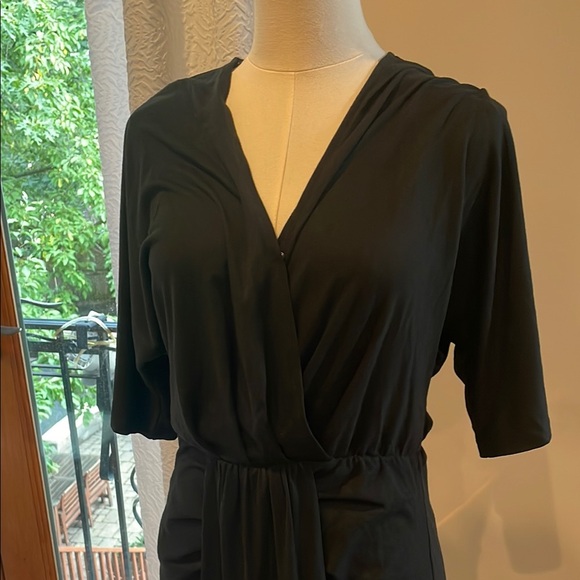 Pretty Garden Flattering Rouched Elegant Black Dress Large Draped - Picture 4 of 9